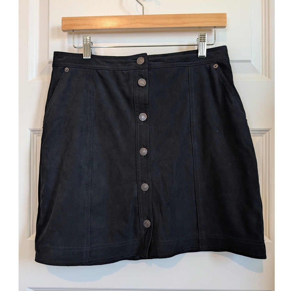 Abercrombie & Fitch Faux Suede Black Button-Front Mini Skirt